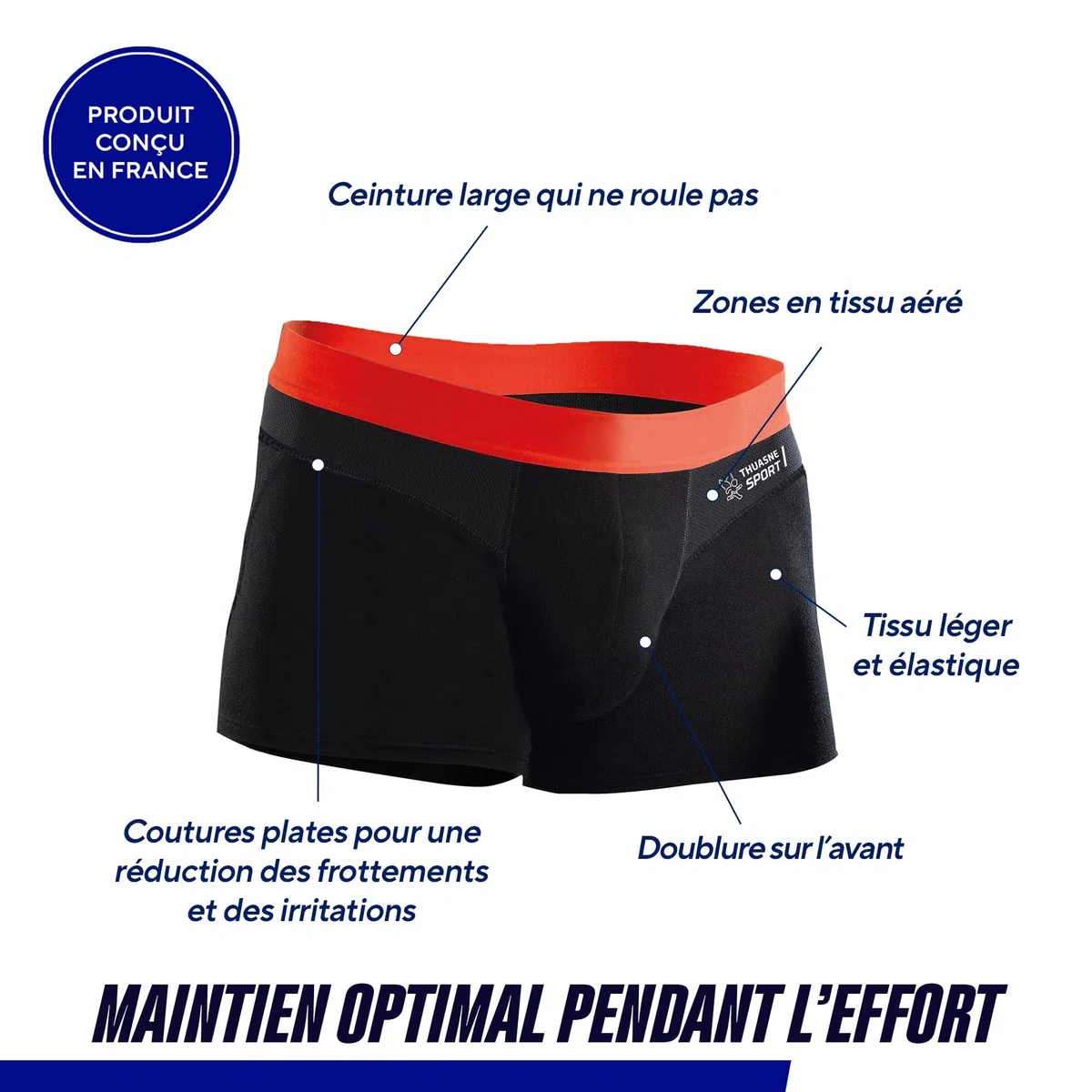 THUASNE Boxer de Sport Homme Boxer Tech Confort – coutures Plates