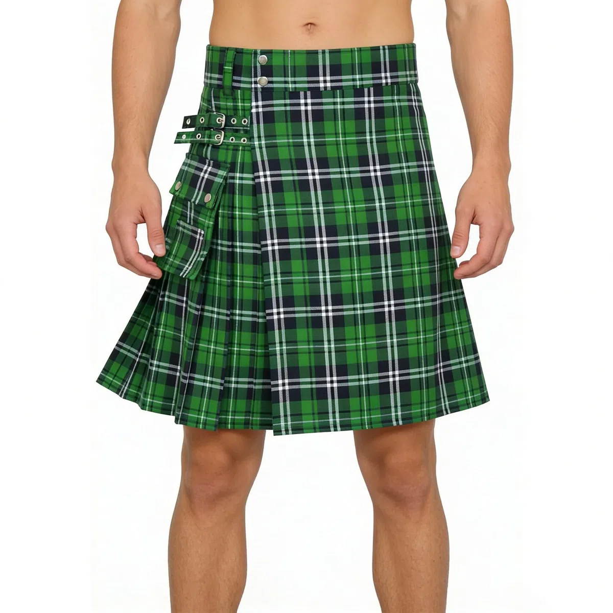 Kilt in Tartan per Uomo Kilt in Tartan con Cinghie e Ampie Tasche Cargo,Set da Scozzese per Uomo, Plaid,Minigonna, Scozia, San Patrizio, Costume,Carnevale, Festa in Maschera,Regalo per Coppia Casual