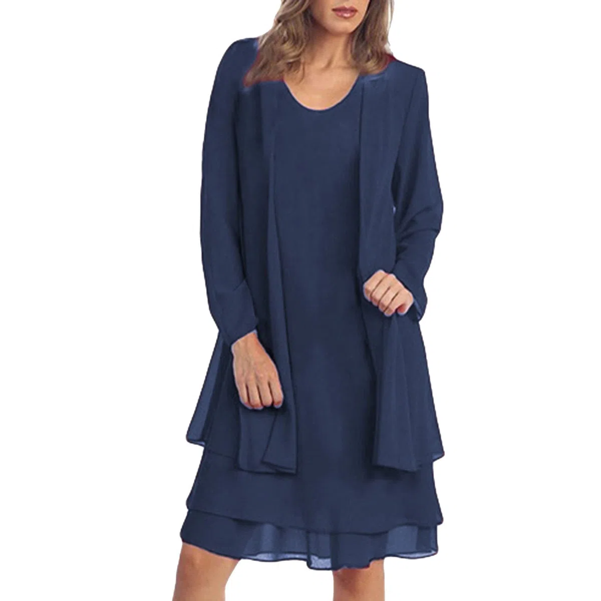 Cocila Boho Chic Dresses Maniche Lunghe da Donna in Chiffon con Cuciture nel Lungo Abito a Due Pezzi Abito Battesimo Maniche Lunghe