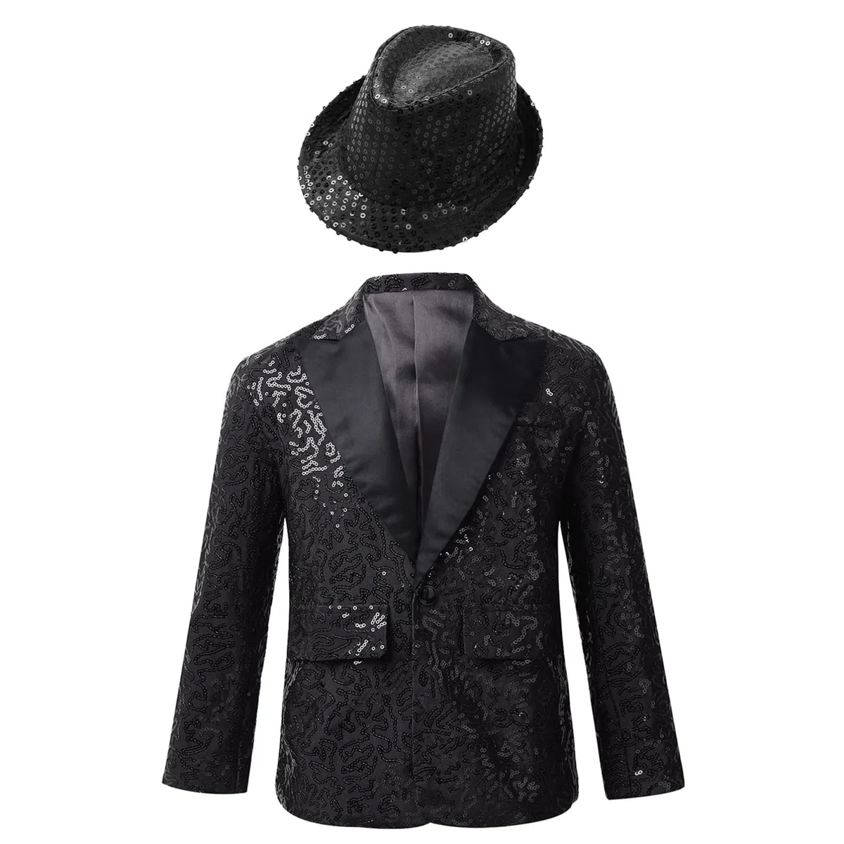 inhzoy Blazer Giacca Paillettes Bambino Gentleman Tuxedo Smoking Giacca Elegante Brillantini con Cappello Abito da Battesimo Festa Sera Capotto da Banchetto Compleanno