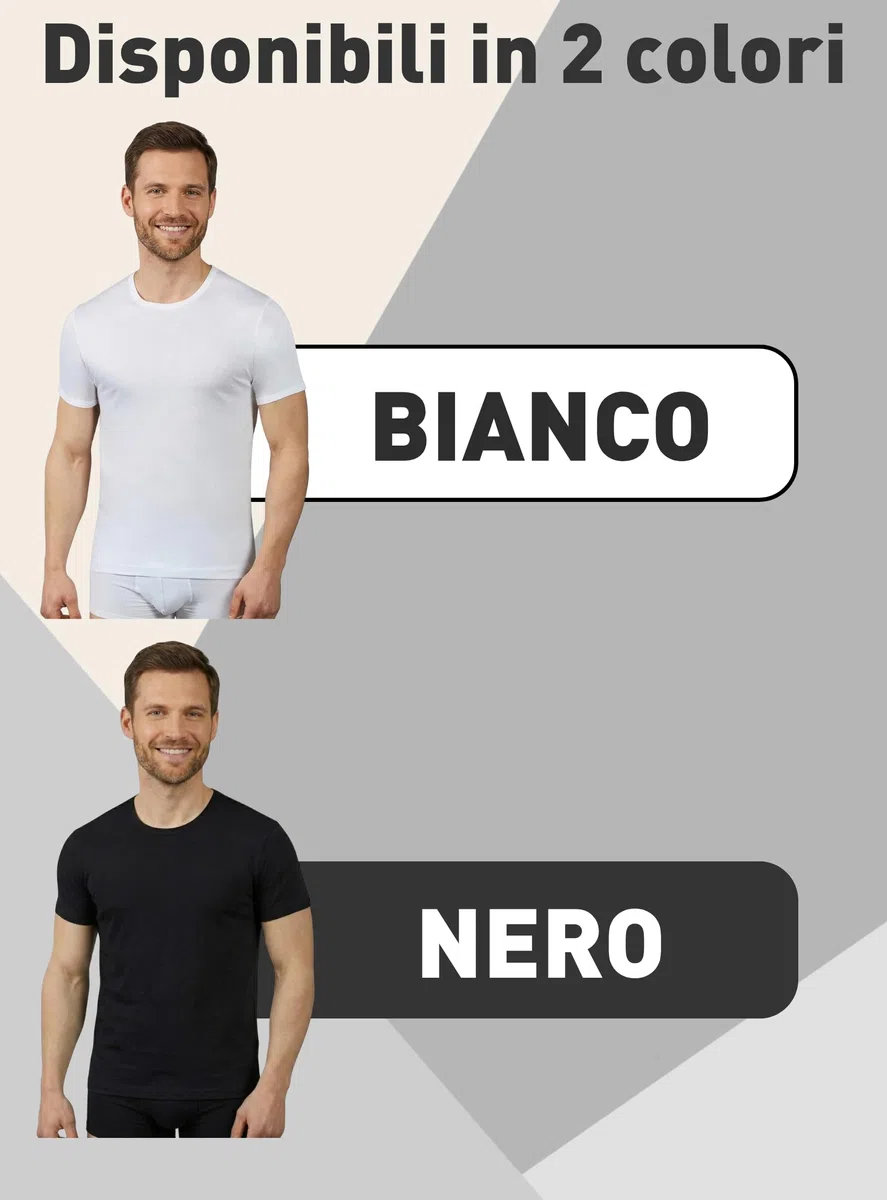VP PINUCCIO VENEGONI Set da 2 Magliette Intime Uomo Cotone | Girocollo, Manica Corta, Bianche e Nere, Comfort Quotidiano | Made in Italy