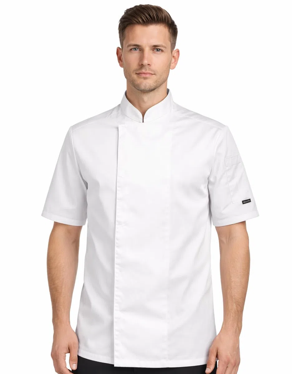 PALLTEX Nori SS Giacca Cuoco Uomo e Donna Unisex con i Bottoni Automatici Giacca da Cuoco Ristorante Divisa da Cuoco a Maniche Corte