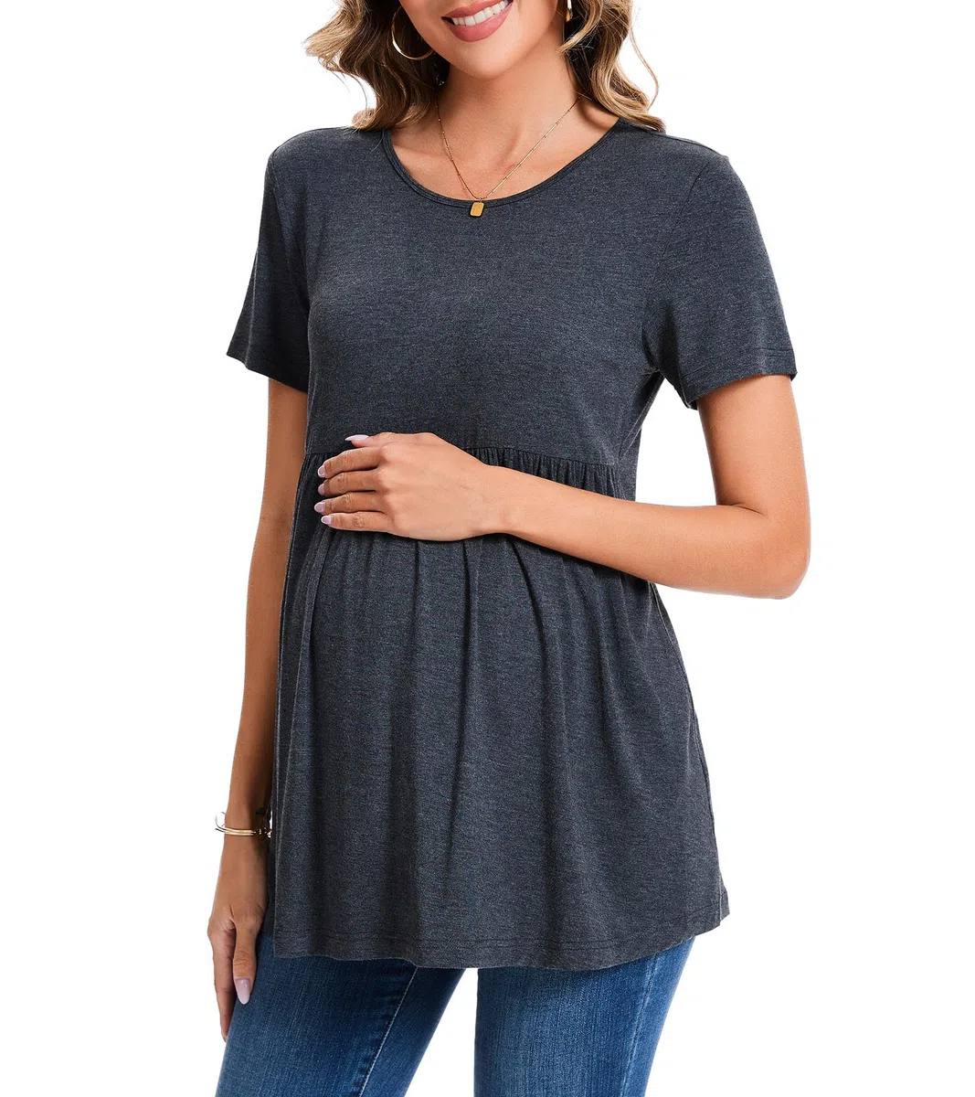 Maglietta da maternità Carina Estate Maniche Corte Top Casual con Volant Peplum per Lavoro