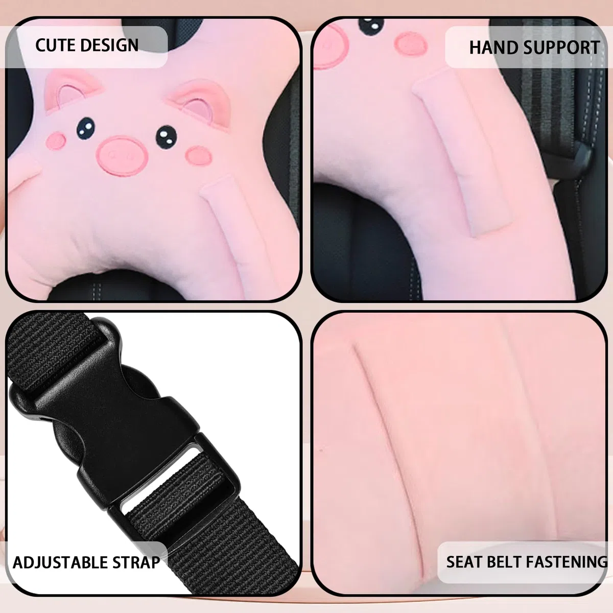 Cuscino a forma di H, per auto, bambini, per bambini, per il sonno, adatto per viaggi, auto, aereo, treno, semovente (rosa)