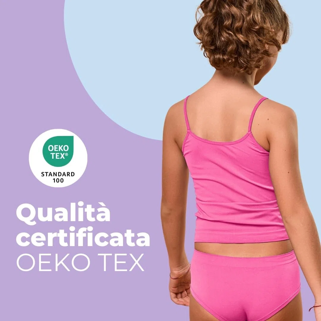 FOCENZA Set 3 Pezzi Canottiere Bambina in Microfibra con Spalline Sottili, Elasticizzate e Confortevoli in Vari Colori, Made in Italy