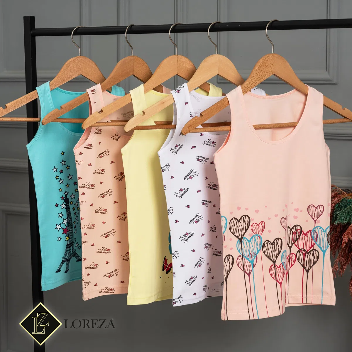 LOREZA ® 5 Cannottiera da Bambina in Cotone Canotta Intima Vari Disegni Intimo 2-15 Anni