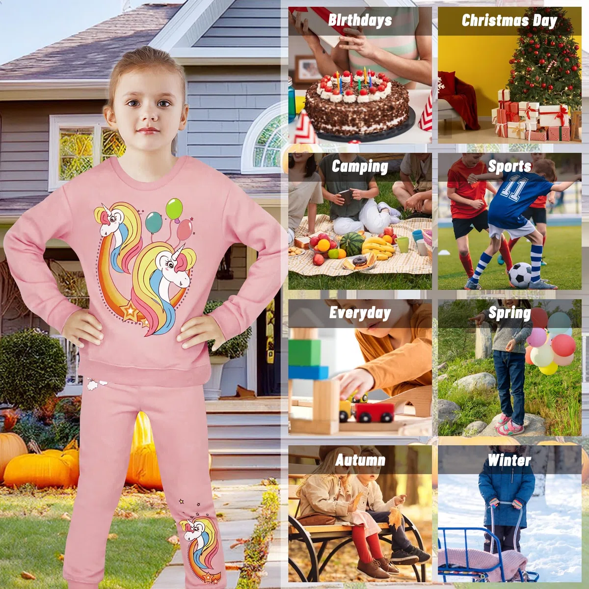 Tuta Bambina Ragazza Sportiva Felpa e Pantaloni Completa Caldo Cotone Tute da Ginnastica Manica Lunga Jogging Set Stampa Senza Cappuccio Abbigliamento Sportivo Ragazze 2-7 Anni, Rosa