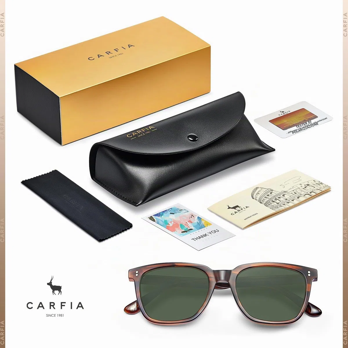 Carfia Vintage Polarizzati Occhiali da Sole da Uomo Protezione UV400 Telaio Acetato Stile Classico Elegante e Alla Moda