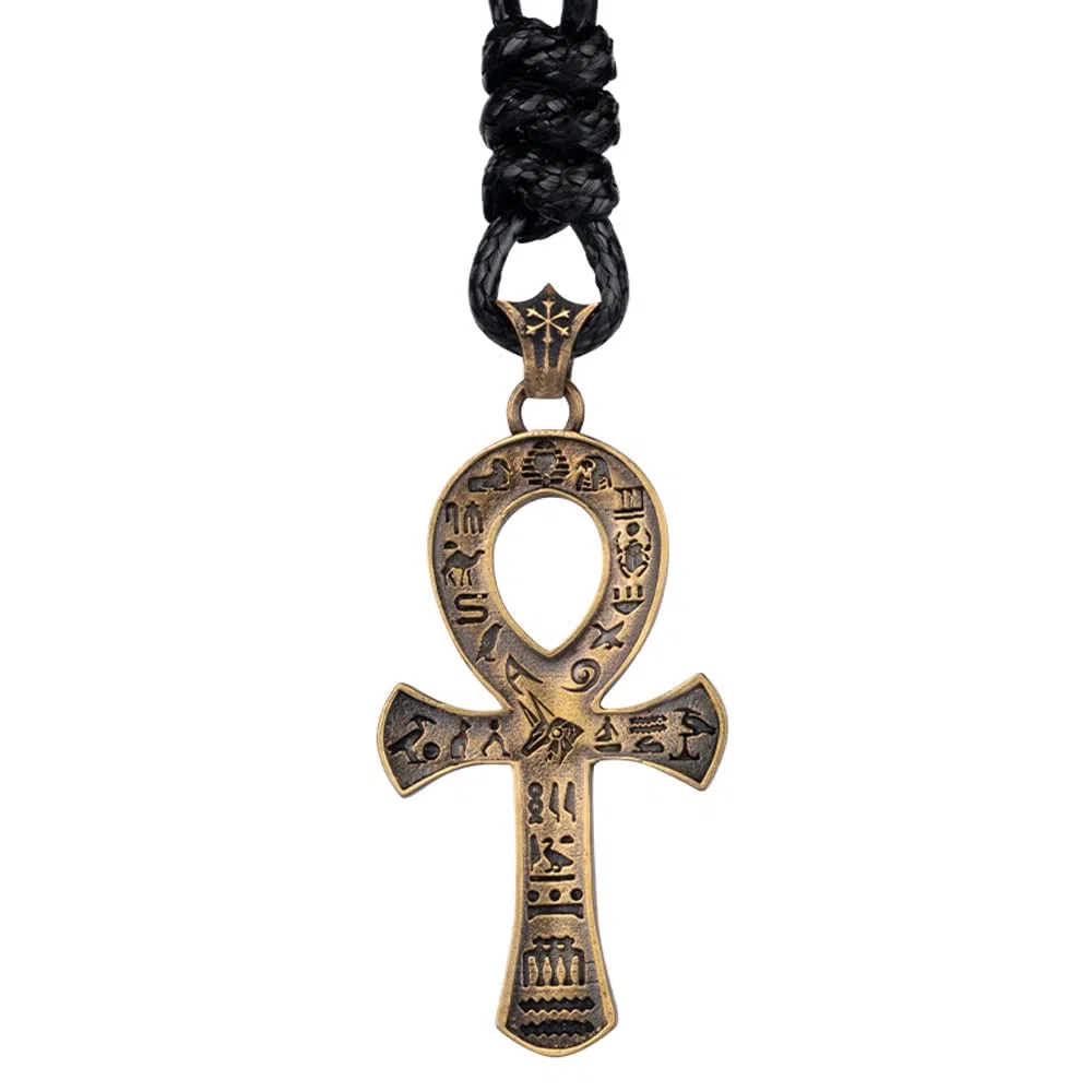 ForFox Collana con Ciondolo Croce egizia ankh in Argento Sterling 925 Vintage per Uomo Donna,Corda vax