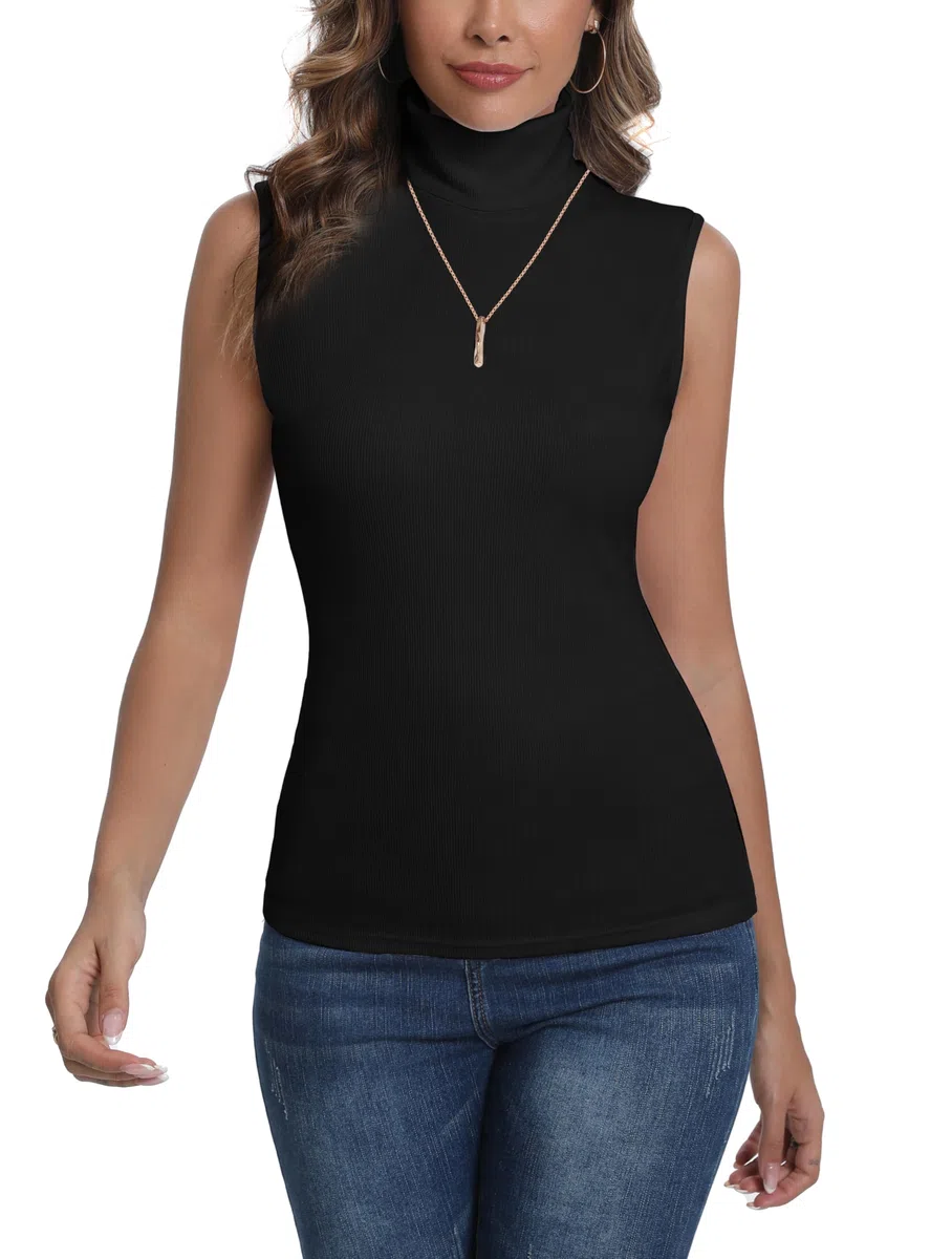 Enjoyoself Maglione Smanicato in Cotone Collo Alto Pullover Senza Maniche Maglia Collo Alto per Autunno Inverno, Capo Sottomaglione