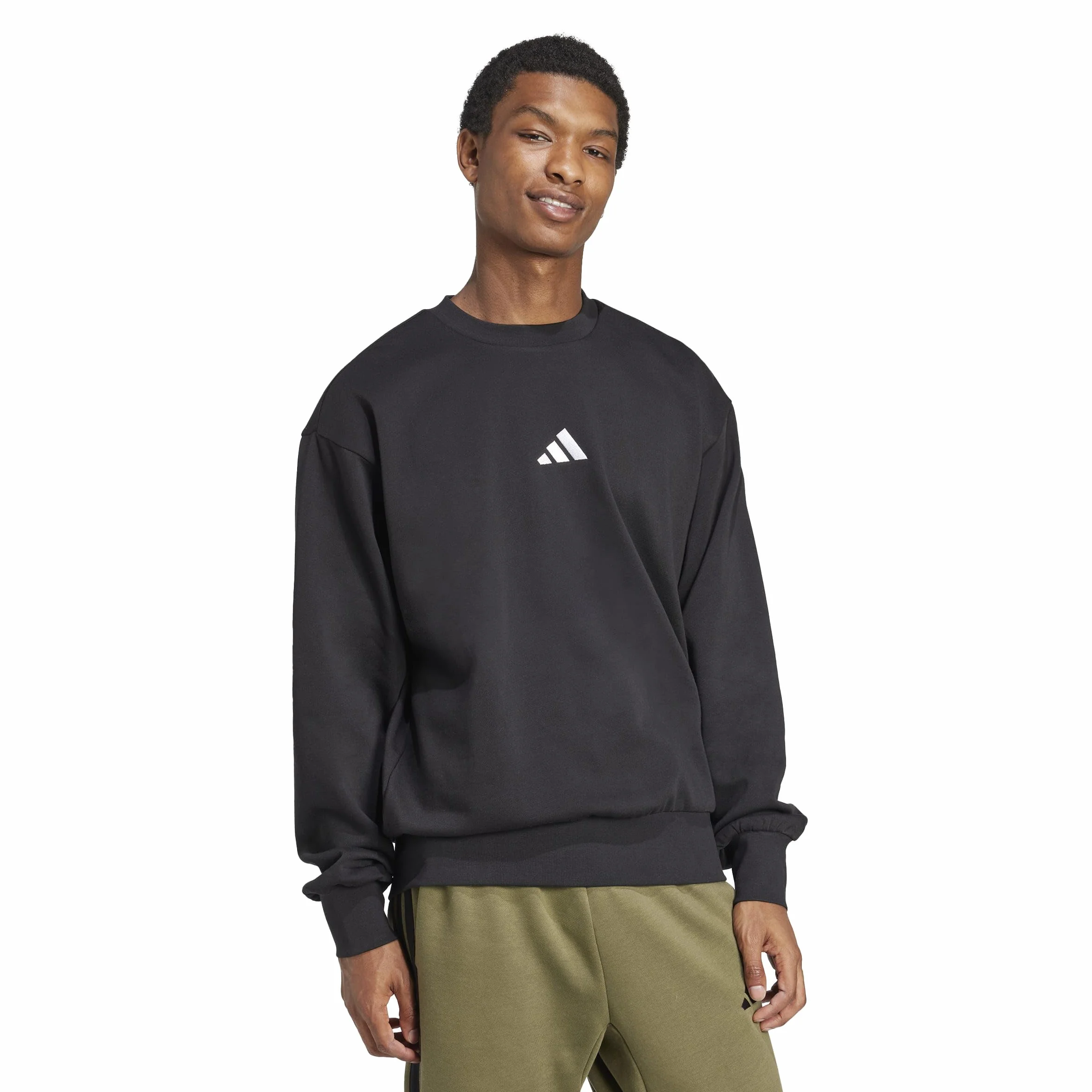 adidas Uomo Essentials Feelcozy Fleece Sweatshirt, Black/White, L