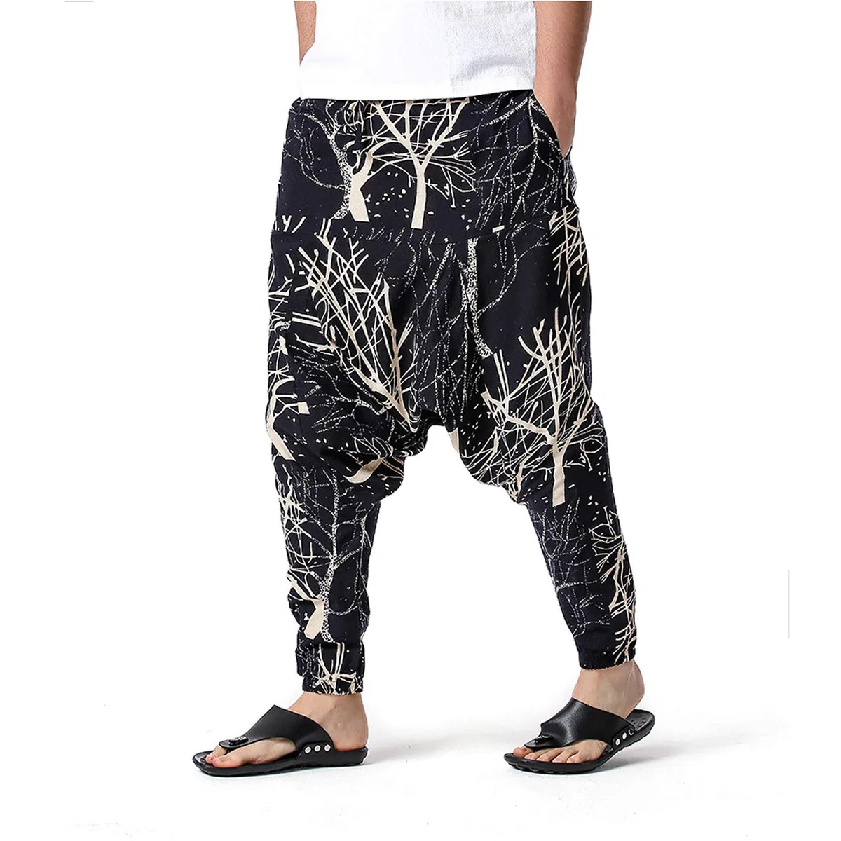 Pantaloni Hippie Harem Pants Moda Casual Moda Sciolto Puro Colore Puro Hip Hop Stile Cotone e Lino Lunghezza Pants