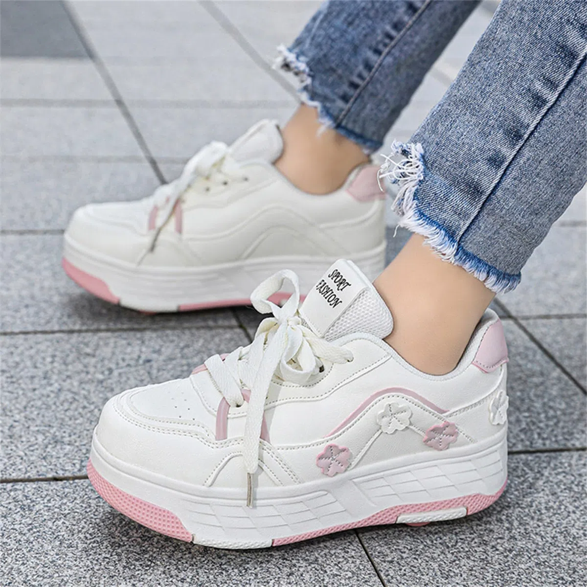 Mateju Scarpe con Rotelle Bambina Ragazza Sportive Scarpe da Skateboard, Margherite 4 Rotelle Rimovibile Skateboard Ginnastica da Pattini Sneakers per Bambino, 30-40 EU