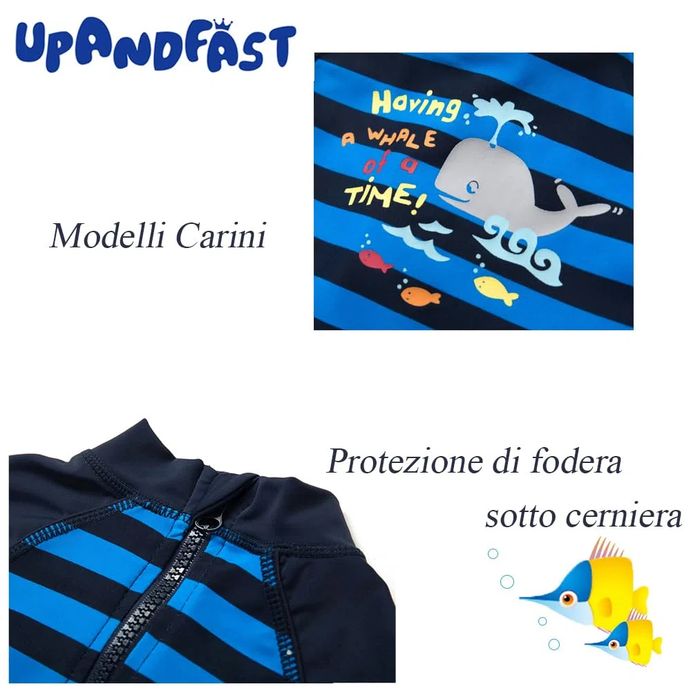 upandfast Costume da Bagno Intero per Bambini con Cappello da Sole UPF 50+ Protezione Solare Muta da Surf per Bambini