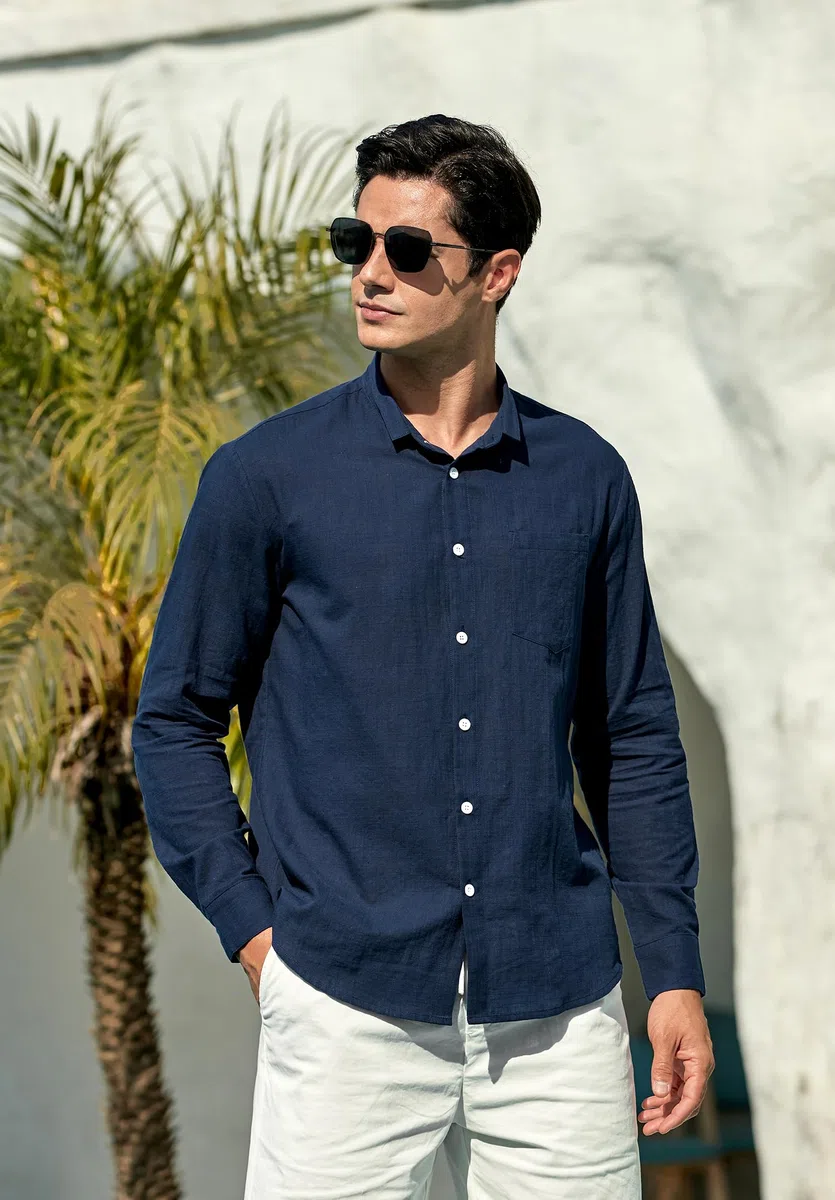 Enlision Camicia Lino Uomo Manica Lunga Estiva Cotone Henley Shirts Collo Coreana con Bottoni Tinta Unita Elegante Casual da Spiaggia S-4XL