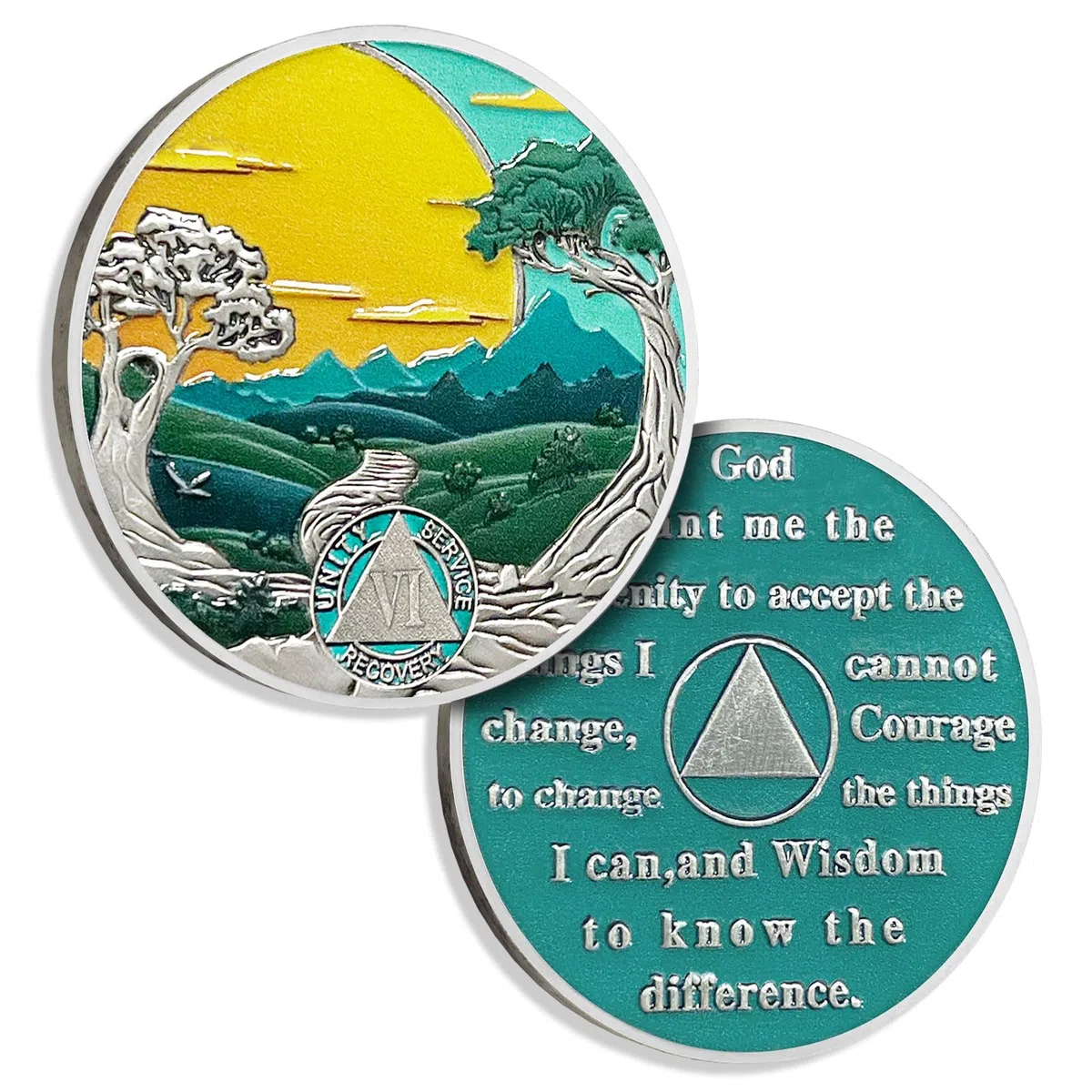 6 Anni Sobriety Coin Sun Chips Alcolisti Anonimi Medaglione AA Chip e Medaglione Sobrietà Regali per Uomini Donne Anniversario Token Recupero Regalo Foresta Albero Moneta