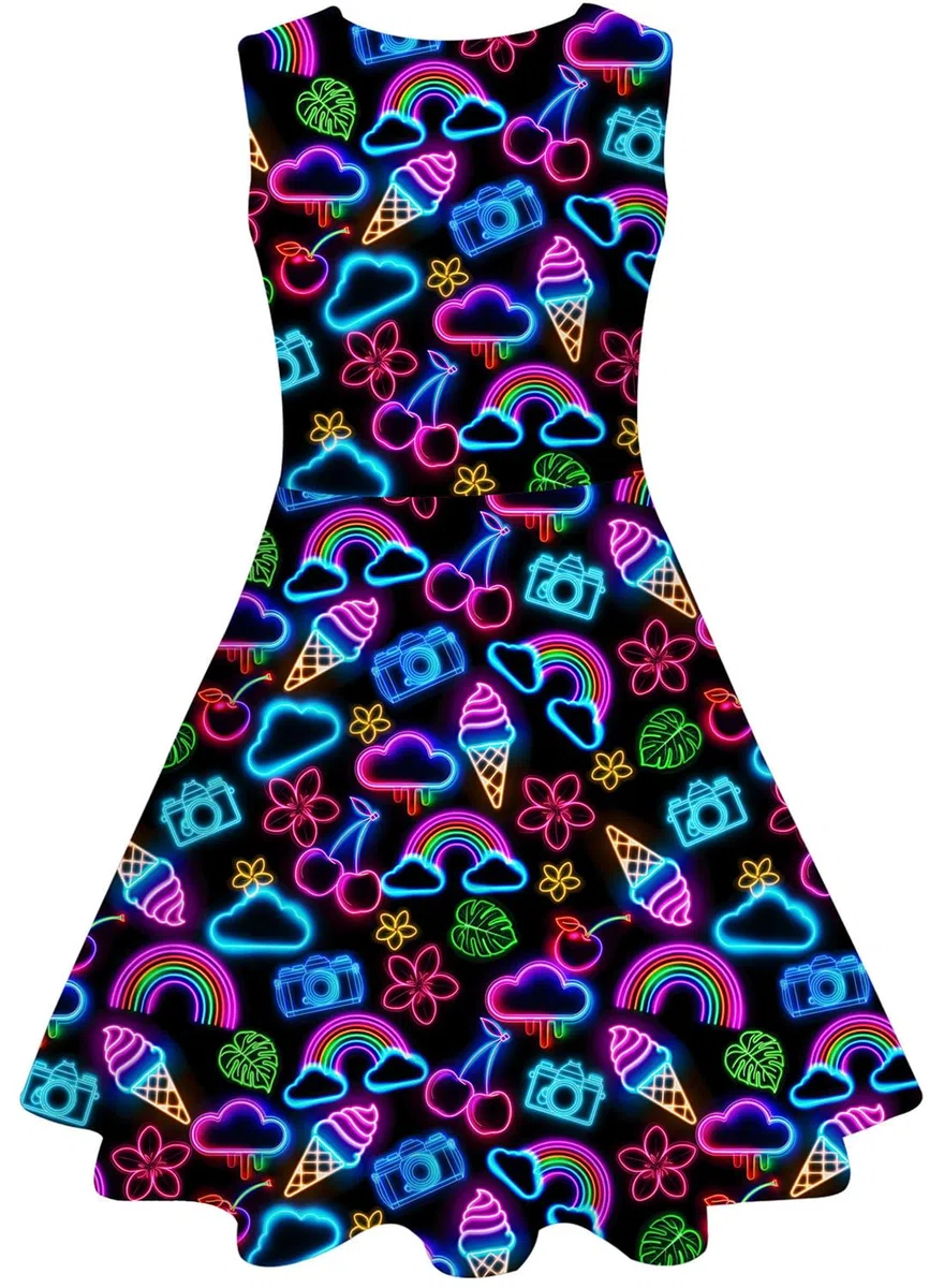 Kids4ever Vestiti per Ragazze Senza Maniche Vestito Estivo Stampa 3D Girocollo A-Line Altalena Pieghettato Abito a Sirena Galassia Festa Principessa Compleanno Abito 4-12 Anni
