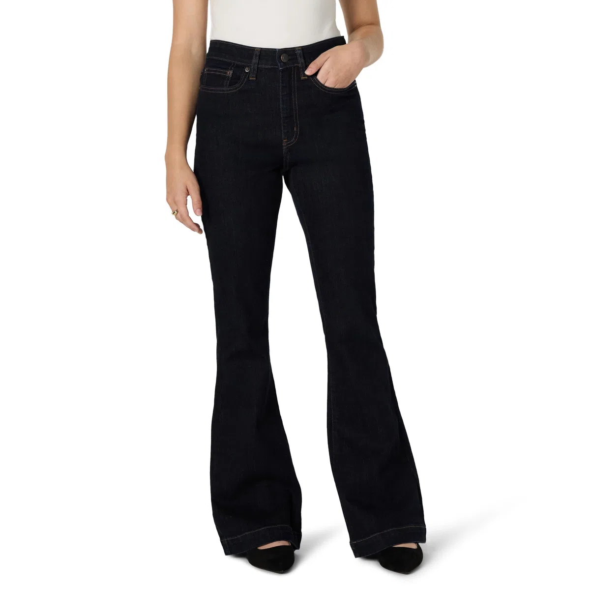 Amazon Essentials Jeans a Vita Alta che Valorizzano le Forme, a Zampa di Elefante, Super Elasticizzati Donna