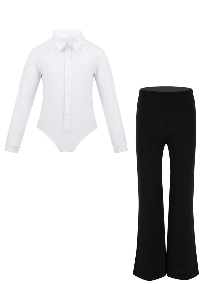 YiZYiF Completo da Ballo Latino per Bambini e Ragazzi Camicia Manica Lunga Con Pantaloni a Zampa Abbigliamento Set