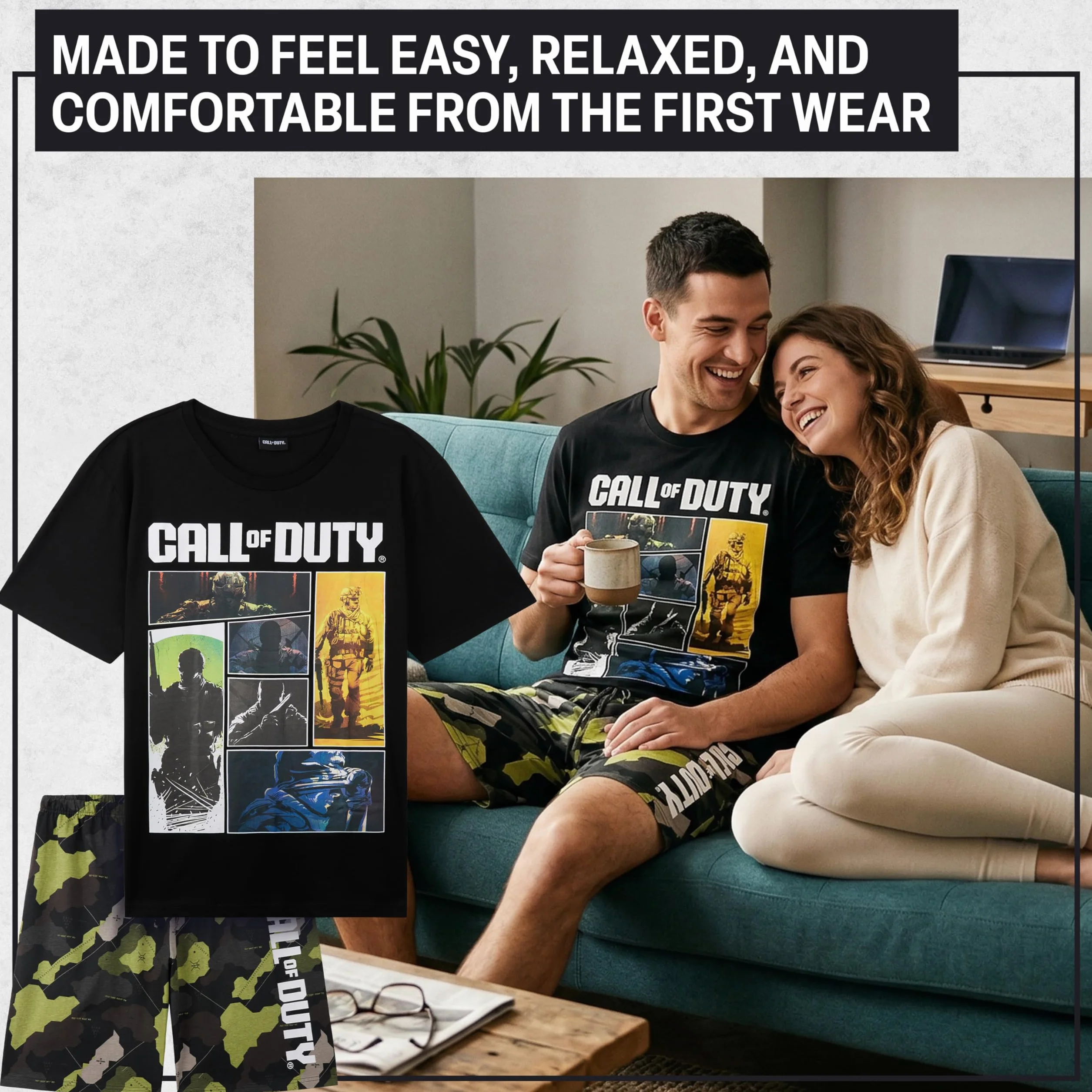 Get Trend - Call of Duty Pigiama Uomo Corto S-3XL, 100% Cotone, Pigiama Estivo 2 Pezzi con T-Shirt e Shorts, Idea Regalo Uomo e Ragazzo