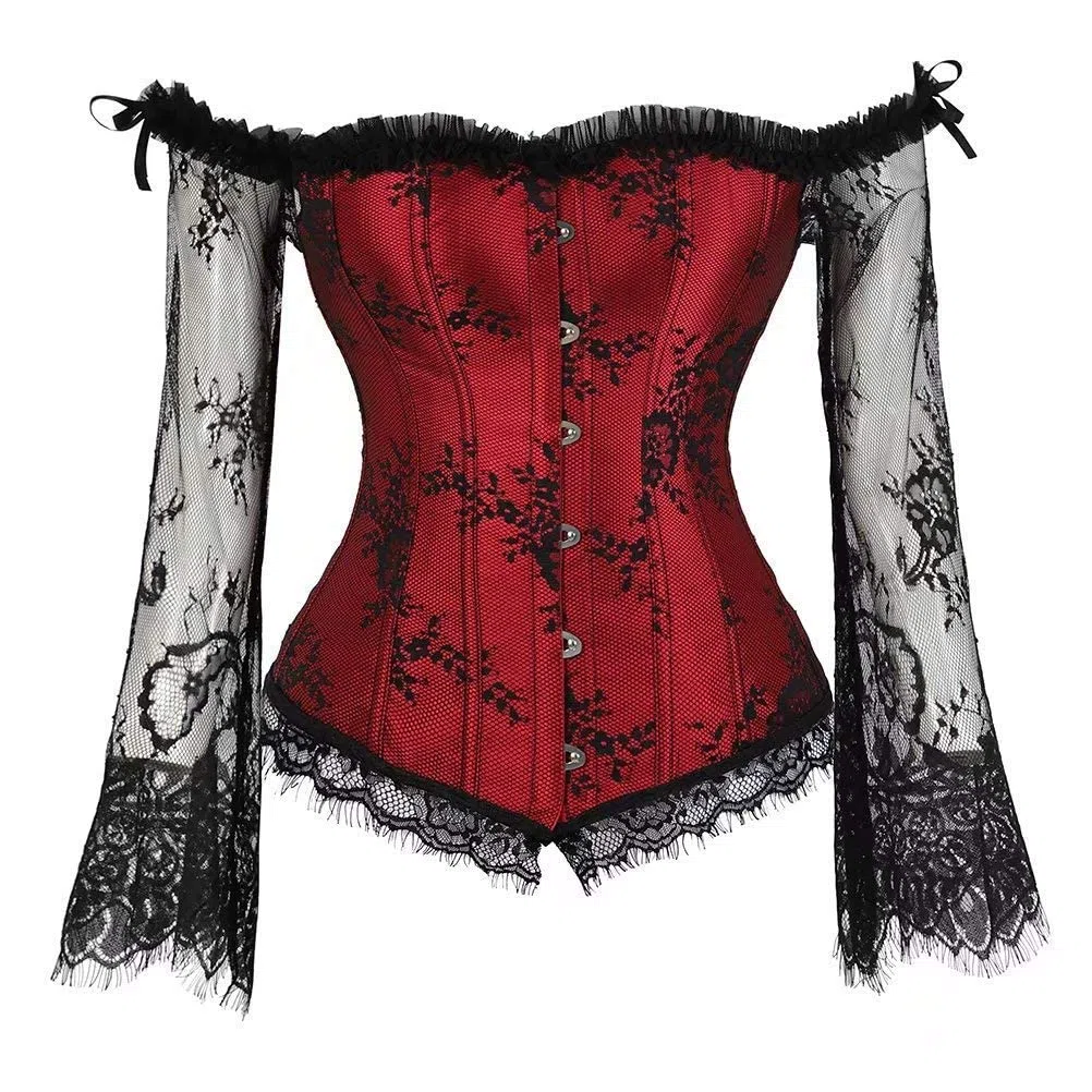 ZOOMA Corsetto sexy da donna, Top corpetto da donna, con corsetto in vita con maniche, camicia tradizionale con camicetta dirndl corsetto bustier