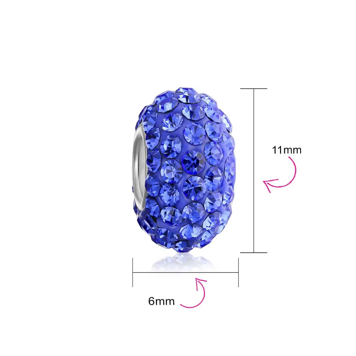 Bling Jewelry Set di due distanziatori in cristallo blu elettrico solido con anima in argento sterling .925 adatti per braccialetti con charm europei per donne e adolescenti.