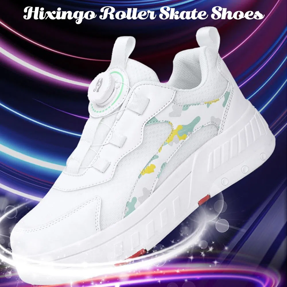 Hixingo Scarpe con Rotelle per Ragazzi Ragazze, Bambino 2 in 1 Scarpe da Skateboard Sneakers Sportive con Ruote, Lacci Revolve Scarpe Ginnastica Pattini a Rotelle