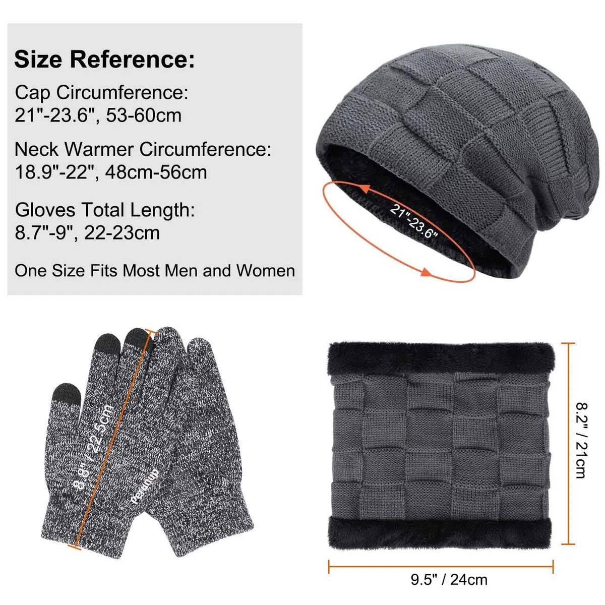 Cappello Sciarpa e Guanti Touch Screen Uomo Invernali Berretto in Maglia con Sciarpa Beanie Collo della Ciarpa 3/2 Pezzi per Uomo Donna