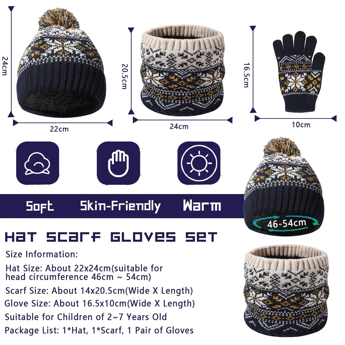 Cappello Invernale per Bambini Guanti Sciarpa Set, 3 in1nverno in Pile Addensato Cappello a Maglia Termica Sciarpa Guanti Set, per Bambini Ragazzi Ragazze, 2-7 Anni