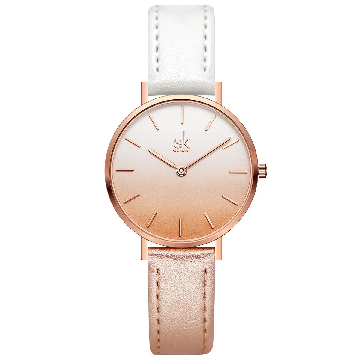 SHENGKE SK - Orologio da donna ultra sottile minialista, con cinturino in pelle, con due mani
