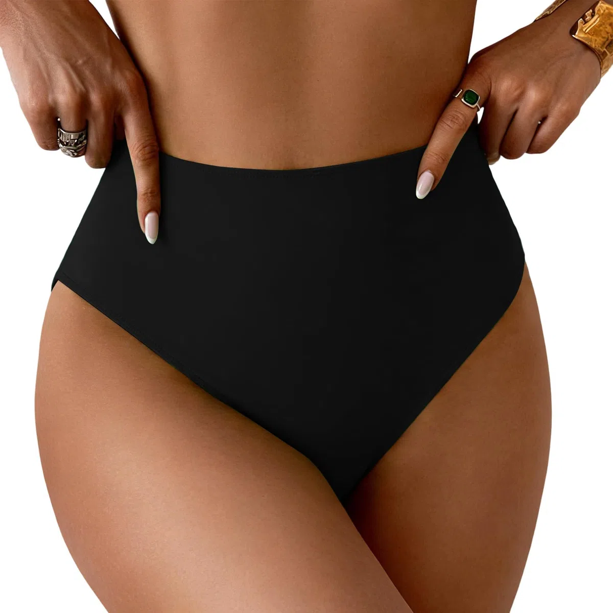 Bikini Slip da Donna Fondo Bikini Triangolo Classic Ruched Pezzo sotto con Taglio Brasiliano Bikini Slip da Donna，Nero，