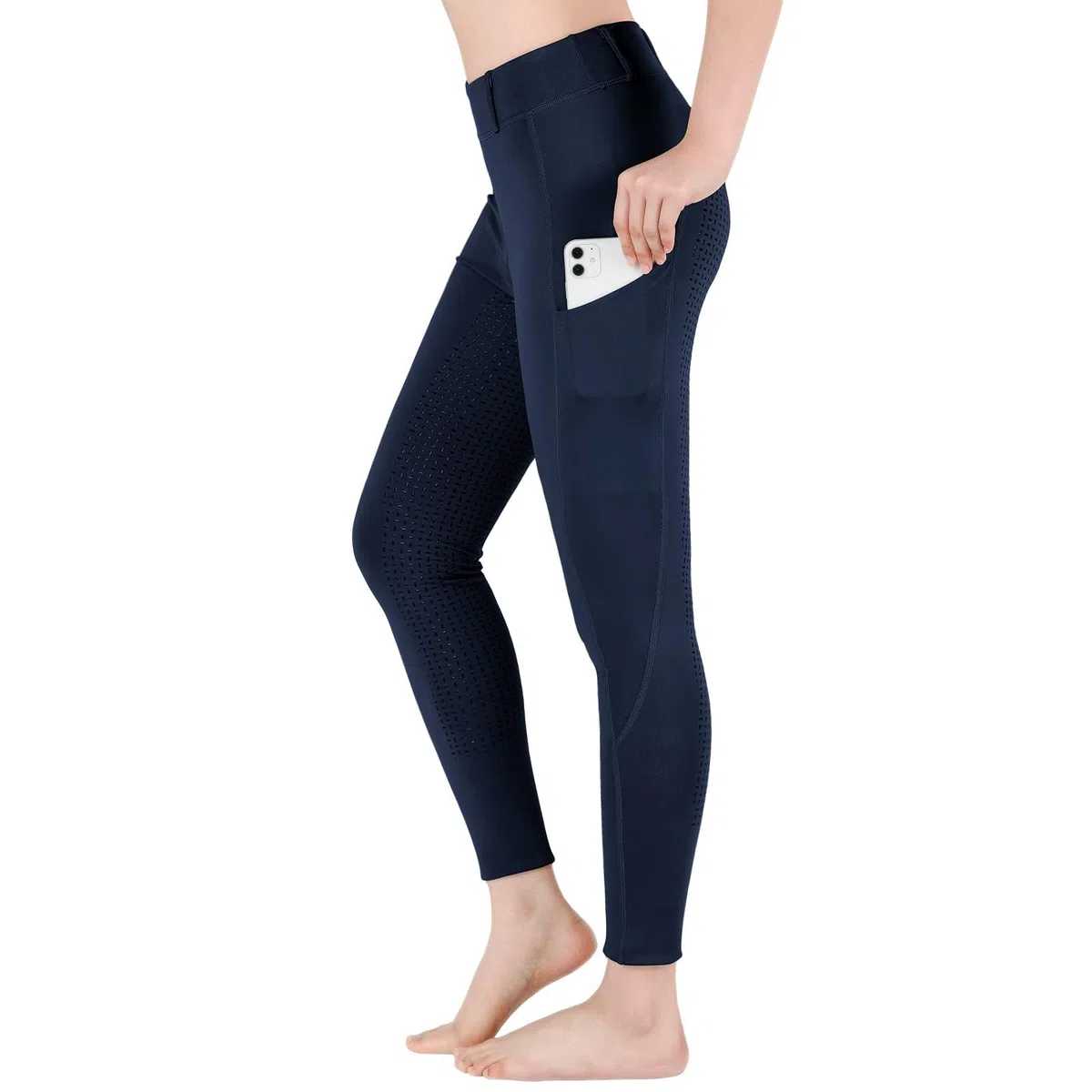 beroy Pantaloni da equitazione per bambini, con inserti in silicone, con passanti per cintura e custodia per cellulare
