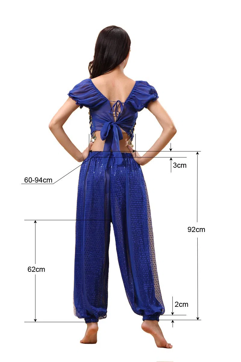 Completo da 2 Pezzi in Costume da Danza del Ventre a Tema Indiano di Bollywood per Donne con Top e Pantaloni (150-170cm, 30-60kg)