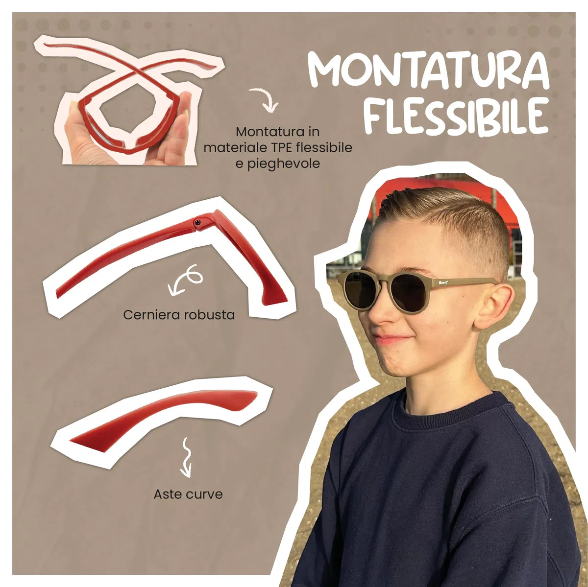 Occhiali da sole per bambini 6-12 anni - Protezione polarizzata UV400 - Montatura flessibile e flessibile - Occhiali da sole sicuri e comodi per bambini - Novi
