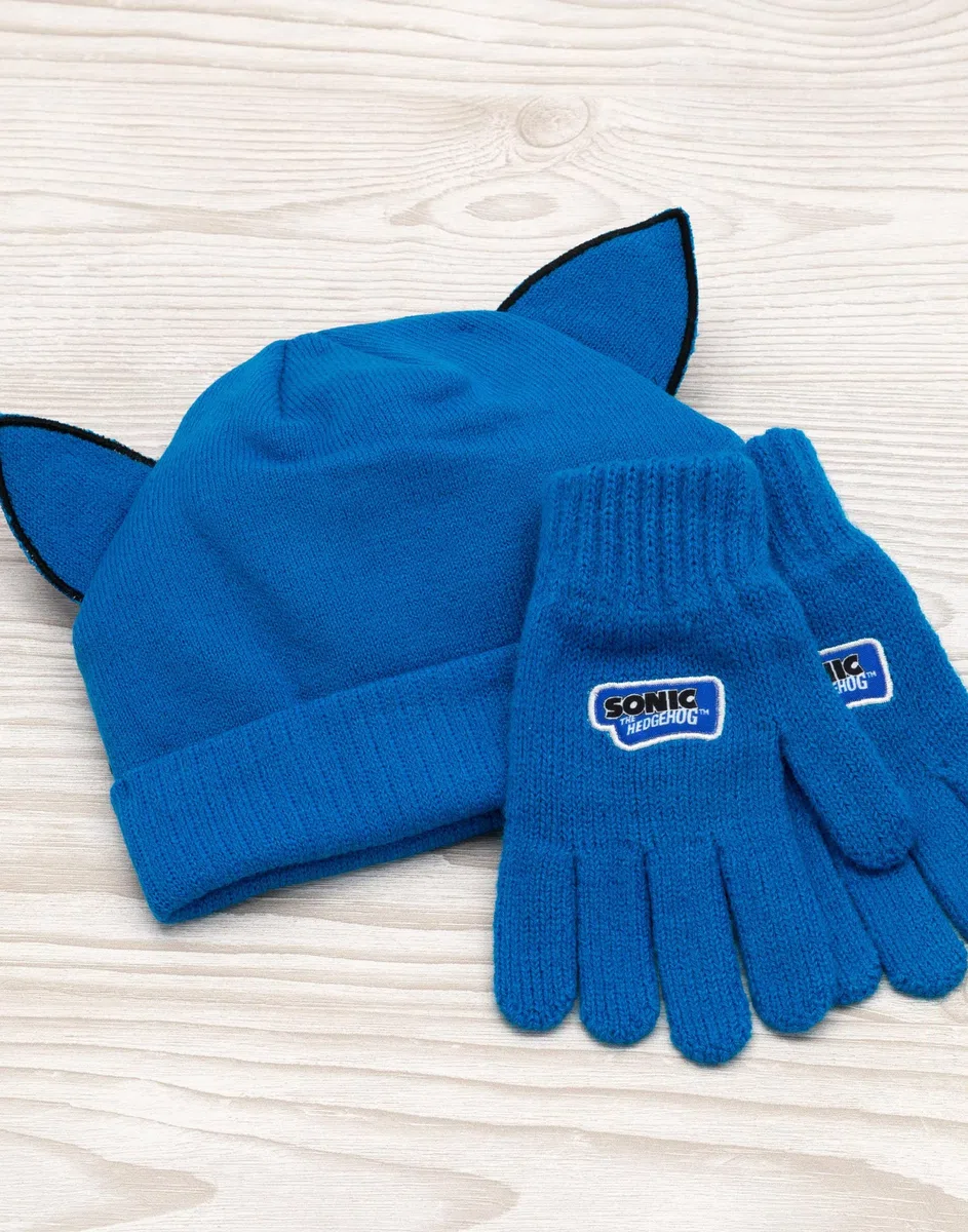 Sonic The Hedgehog Hat And Gloves Kids Blue Oregh Bered Beanie