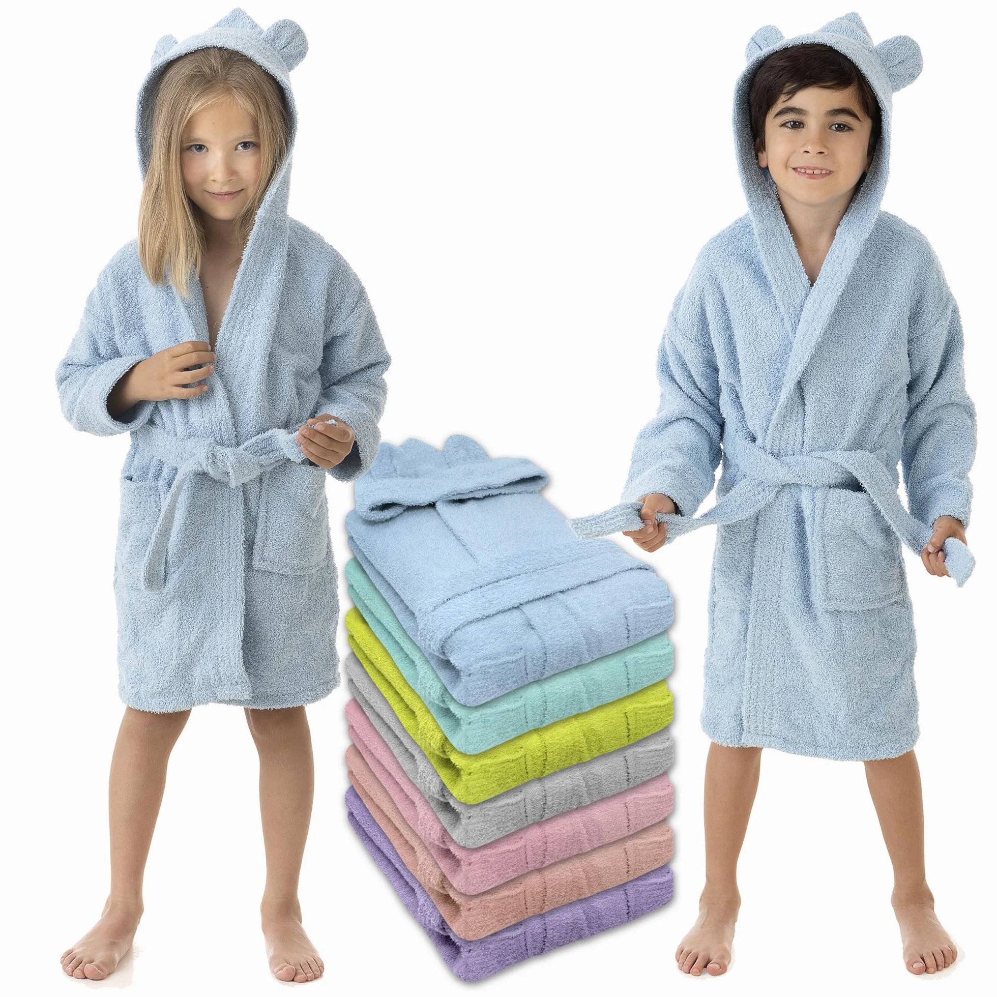 LEBENGOOD - Accappatoio Bambini adolescenti Cotone: Bambino, Bambina, 100% Cotone OEKO-TEX - 2 tasche, cintura, cappuccio
