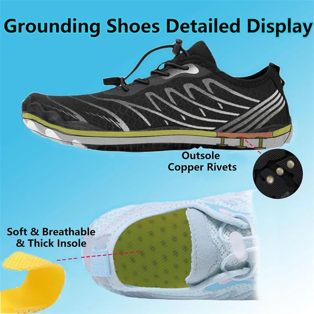 Generisch Scarpe da terra con rame, con messa a terra, scarpe da trekking per uomo e donna, antiscivolo, punta larga, comode