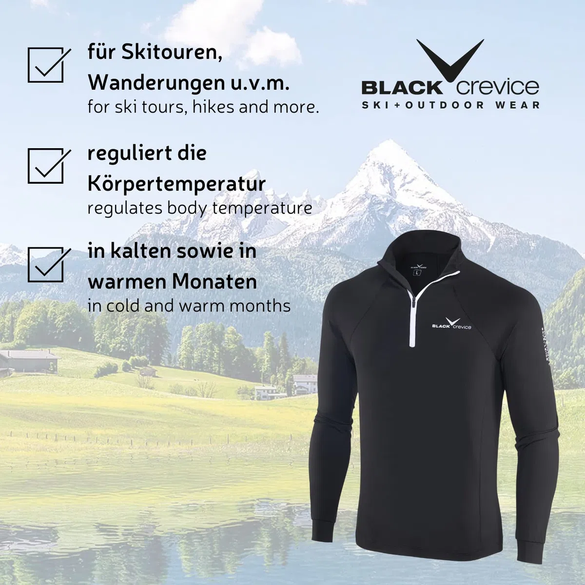 Black Crevice, BCR1120, Maglia Funzionale a Maniche Lunghe Uomo, Ideale Come Dolcevita per Sport Invernali