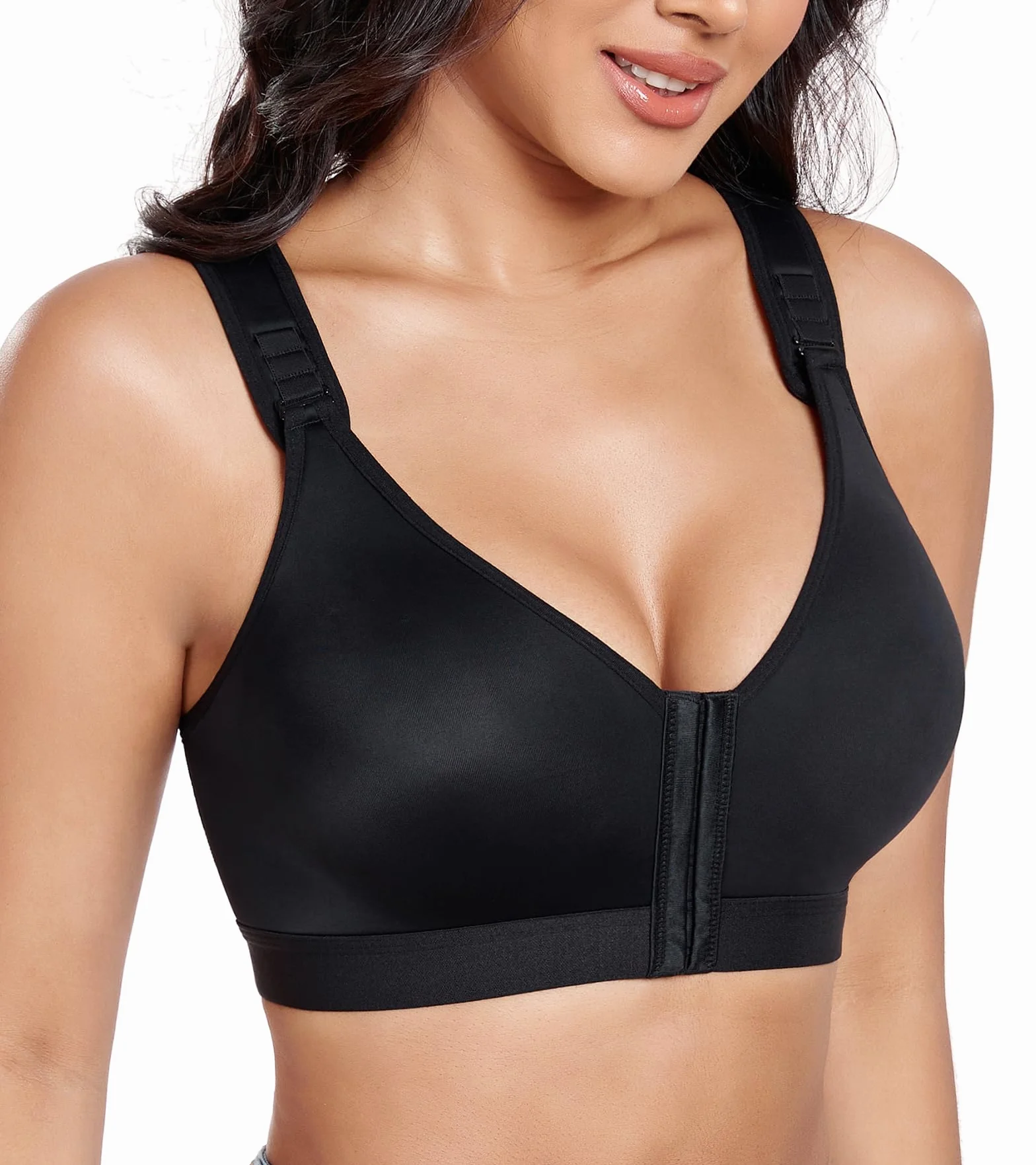 Lemorosy Reggiseno Post-oatorio Chiusura Anteriore Senza Ferretto Regolabile Forte Sostegno Racerback(Nero,4C)