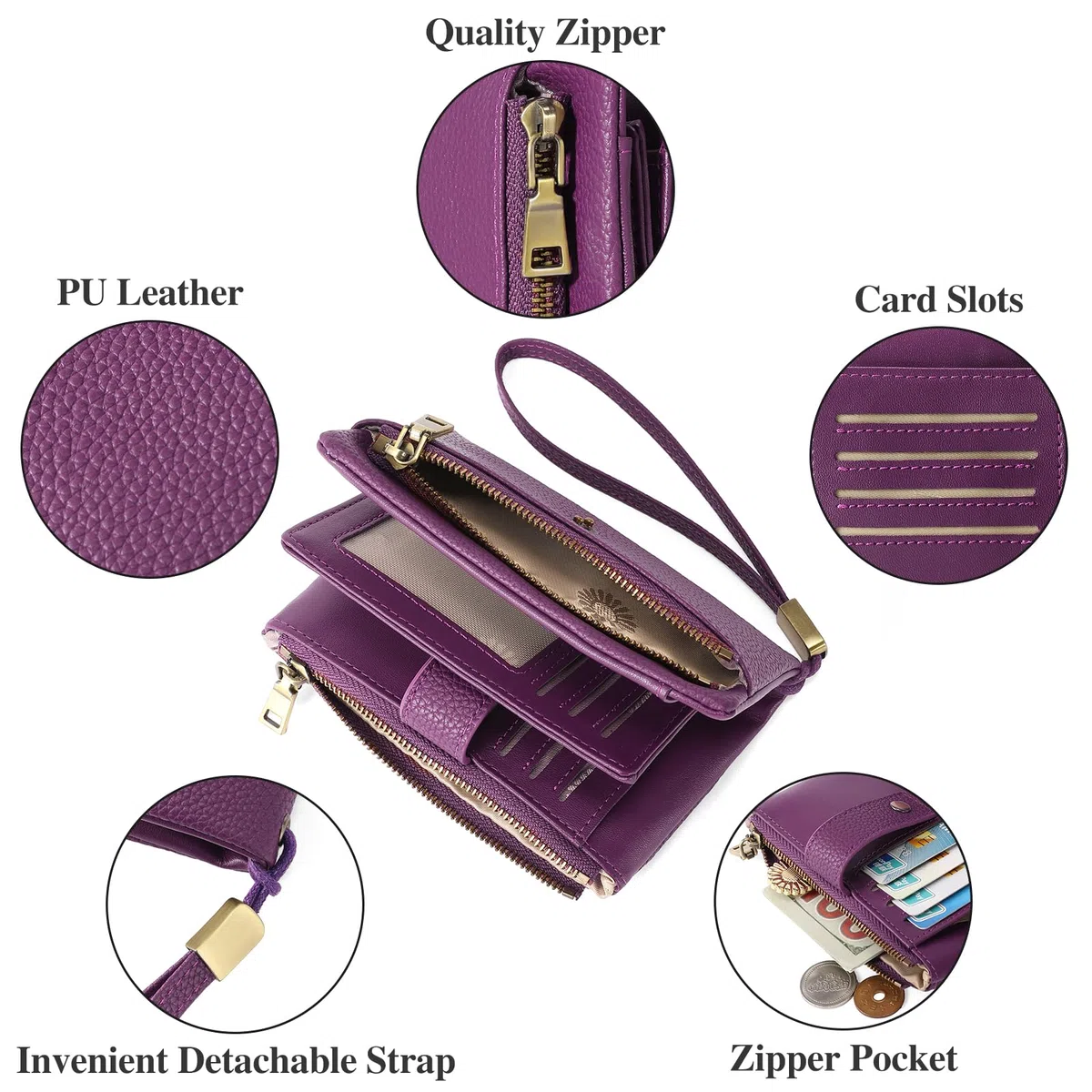 SENDEFN Portafoglio Medio Donna in Pelle con Blocco RFID, Portamonete con Slot per Carte, Scomparto per Monete e Tracolla Staccabile