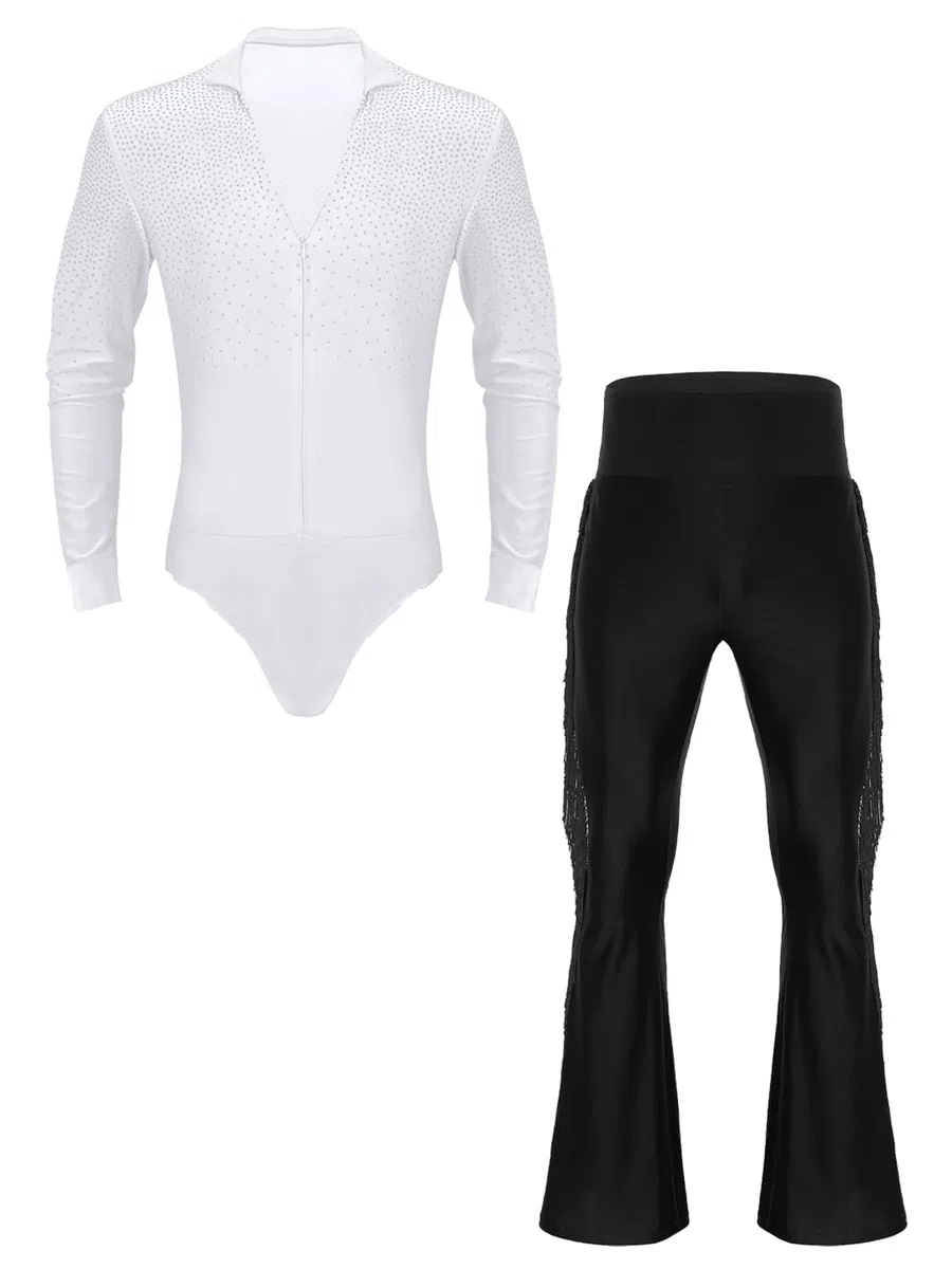 YiZYiF Abito da Pattinaggio Artistico per Uomo Camicia Body da Ballo Latino con Prestazione Abbigliamento da Ballo Set