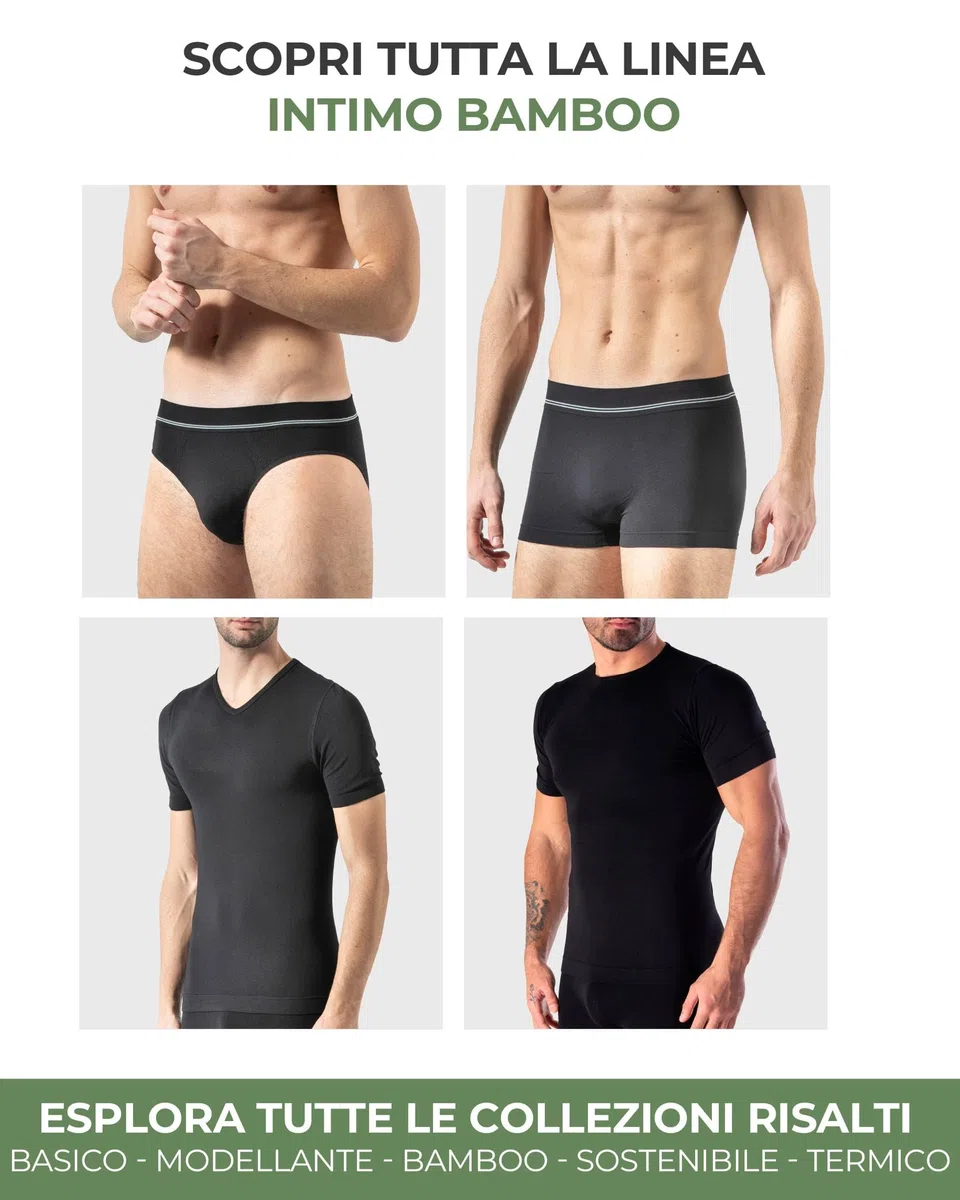 Risalti Maglietta Intima Uomo Bamboo Girocollo - Maglia Uomo Manica Corta Senza Cuciture, Bamboo T-Shirt in Viscosa più Morbida del Cotone, Traspirante e Confortevole - Made in Italy