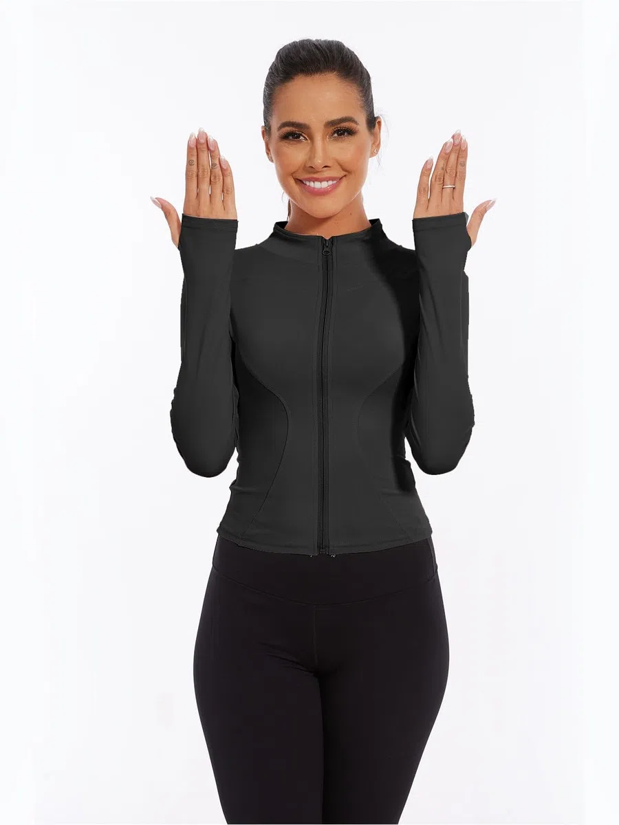Yutdeng Giacca Sportiva con Zip da Donna Giacca da Corsa Palestra Yoga Traspirante Maniche Lunghe Crop Top con Fori per i Pollici Asciugatura Rapida Giacche Fitness Cappotto Abbigliamento