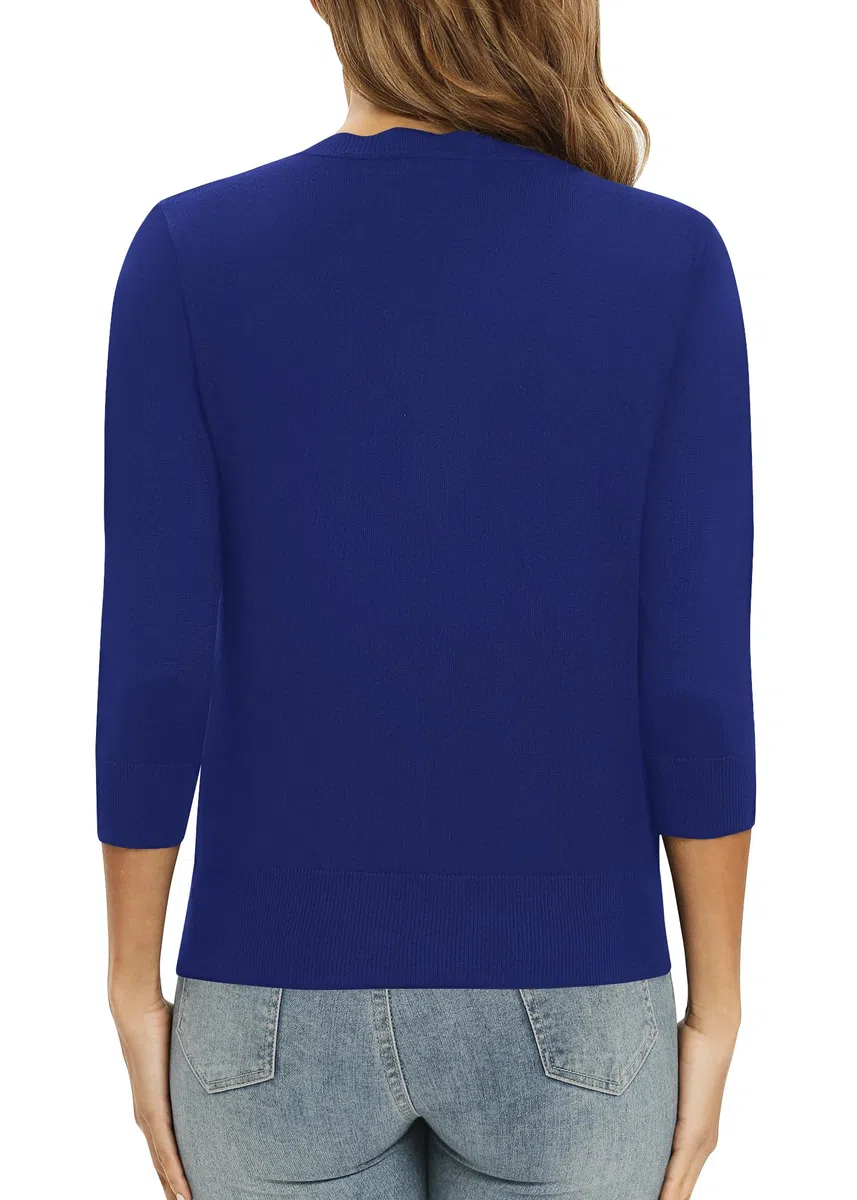 EXCHIC Donne 3/4 Manica Button Down Coprispalle Maglia Scollo a V Tinta Unita Elastico Leggero Cardigan per Vestito