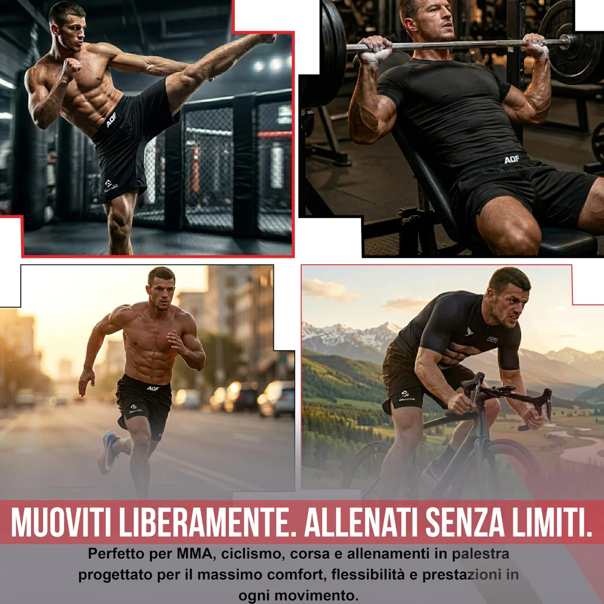 AQF Pantaloncini da Combattimento MMA UFC Cage Fighting Grappling Kick Boxing Gym Short 4-Way Stretch Moisture Wicking Training Shorts