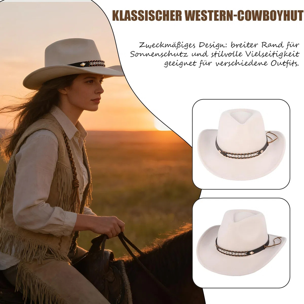 Classico cappello da cowboy, universale, da cowboy occidentale, per uomini e donne, adatto per campeggio, giardinaggio, vacanza, morbido ed elegante cappello da cowboy