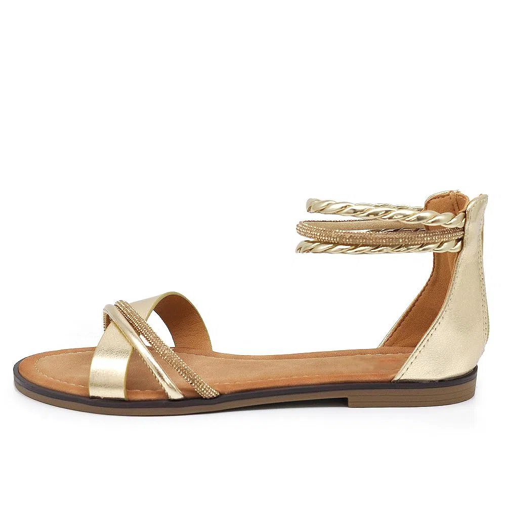 IF Fashion Scarpe Sandali Bassi Estivi da Donna Con Fasce Cinturino Strass Brillantini 6W9110 nero oro bianco