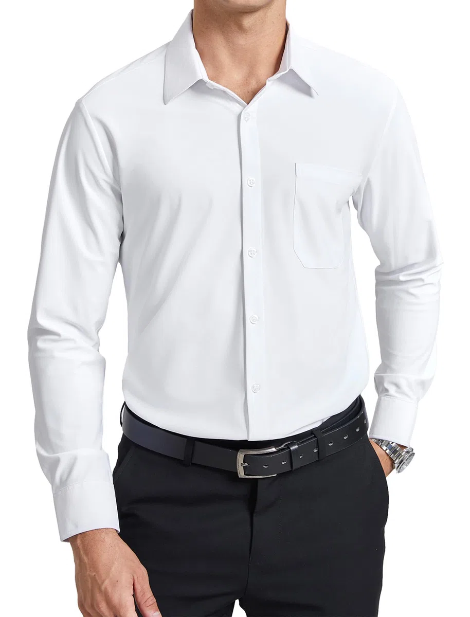 Enlision Camicia Uomo Manica Lunga No Stiro Elasticizzata Elegante Camicia che non si Stropiccia Uomo con Bottoni Antigrinza Taglio Regolare Formale da Ufficio con Tasca