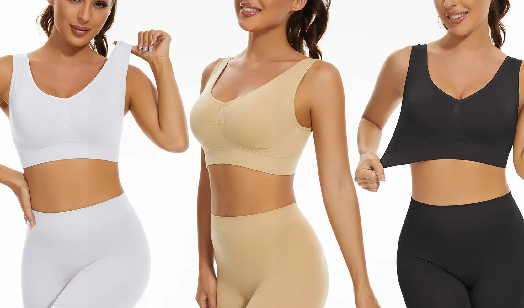Lemef Reggiseno Sport Privo di Cuciture a Fili Liberi Reggiseno Yoga con Imbottiture Estraibili per Donne Set di 3