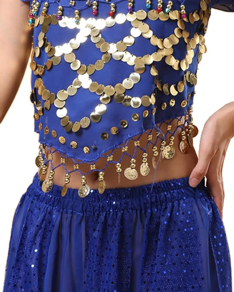 Completo da 2 Pezzi in Costume da Danza del Ventre a Tema Indiano di Bollywood per Donne con Top e Pantaloni (150-170cm, 30-60kg)